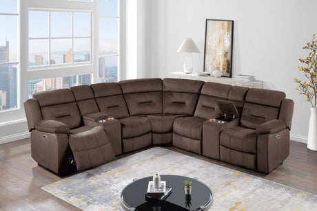 Contemporary Style Power Reclining Sectional Set Two Console Cup Holder Power Motion Chocolate Finish Primary Living Room - sold by Home Elegance USA