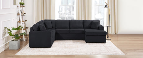 Oversized Sectional Sofa 115.3' U-Shaped Sofa with Chaise Lounge and Three Soft Throw Pillows, Black Corduroy Fabric - sold by Home Elegance USA