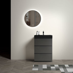 Alice 24" Gray Bathroom Vanity with Sink | Freestanding Vanity with Large Storage – Modern One-Piece Black Sink Basin without Drain and Faucet