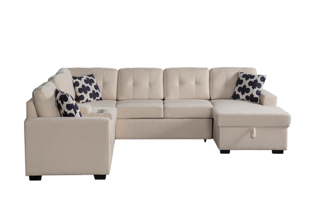 Multifunctional Modular L - Shaped Sectional Sofa with Built - in Cup Holders, Hidden Storage Compartments and Convertible Seating Design - sold by Home Elegance USA