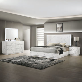 Manhattan Queen 4-Piece Bedroom Set – Modern Design with Lacquer Finish, Geometric Accents, and LED Lighting (NJ Inventory) - sold by Home Elegance USA
