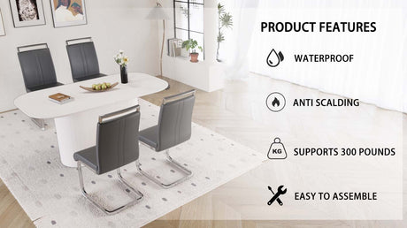 63 'medieval modern cream style MDF dining table and PU armless dining chair set 4. Assemble Desktop and Silver plated metal leg dining chair set, suitable for home&kitchen - sold by Home Elegance USA