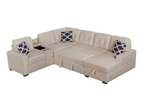 Multifunctional Modular L - Shaped Sectional Sofa with Built - in Cup Holders, Hidden Storage Compartments and Convertible Seating Design - sold by Home Elegance USA