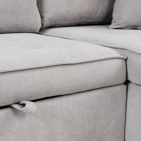 Modern Reversible L-Shape Pull Out Sleeper Sofa with Storage Chaise and Stools, Gray Linen, 104.5' - sold by Home Elegance USA