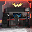 Twin Size Wooden Gaming Loft Bed with Storage Stairs, Desk, Shelves & Pegboard, Black+Red