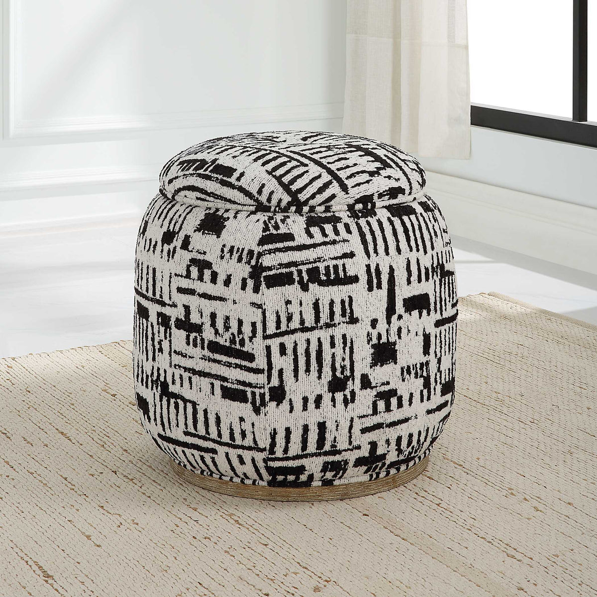 Dialogue Poof Ottoman - Black / White by Uttermost - View 3