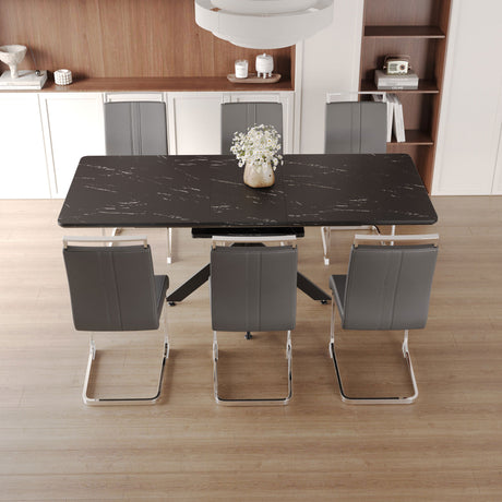 62.4' extendable 78.15' dining Table Set for 6-8 Person for Dining Room,C-shaped Tube Soft padded armless dining chair and Very large Dining Room Table Kitchen Table Chair Set with metal Legs - sold by Home Elegance USA