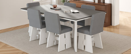 TOPMAX Modern 7-Piece Dining Table Set with 6 Upholstered Dining Chairs, Dark Gray+White - sold by Home Elegance USA
