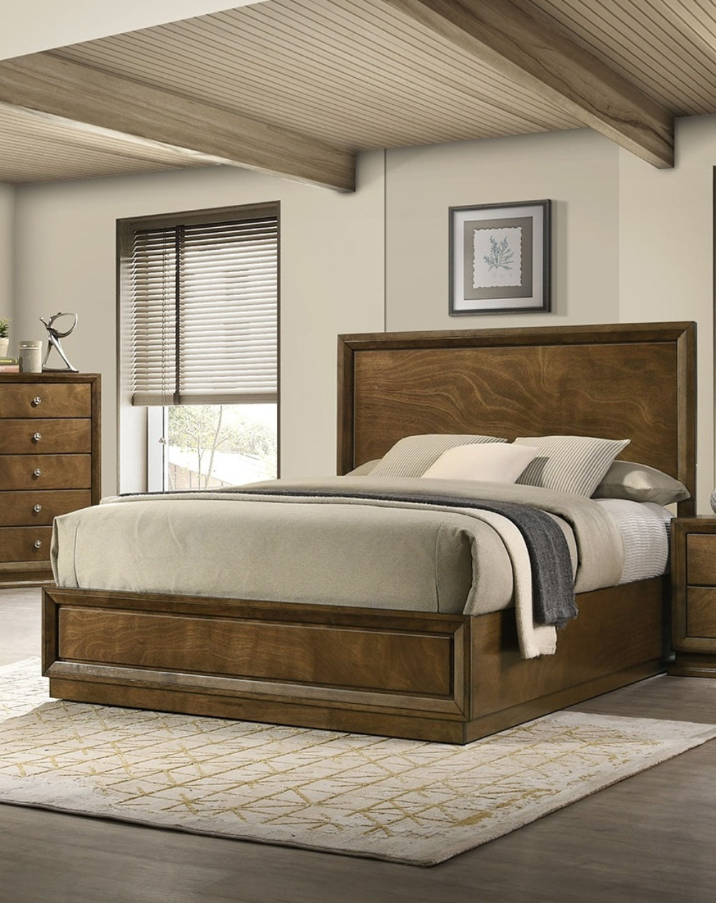 Strong Look Transitional Style 1pc Twin Size Bed Walnut Wooden Panel Bedframe High HB Bedroom Furniture