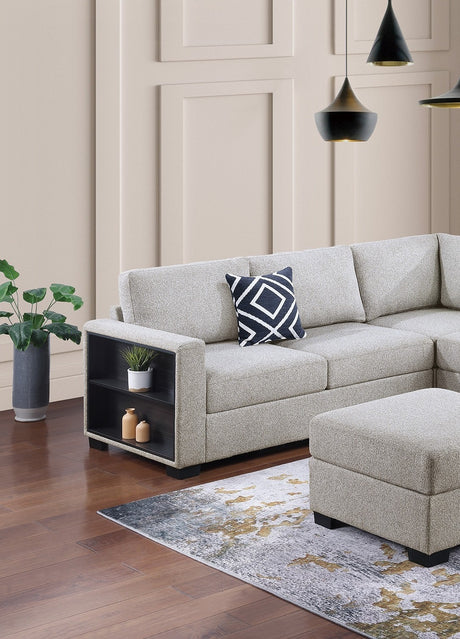 Contemporary Functional Sectional Sofa 4pc Set Beige Boucle Couch Loveseat w Built-in Shelfs Wedge, Ottoman Living Room Furniture L-Shaped Design Couch - sold by Home Elegance USA