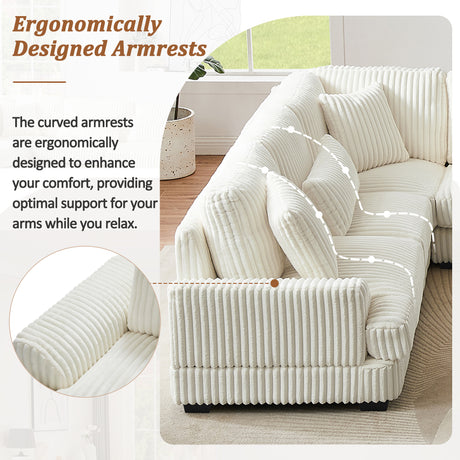 Modern Oversized U-shaped Sectional Sofa with Chaise Lounge in Beige Corduroy, 129' - sold by Home Elegance USA