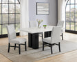 5pc Dining Set White Rectangular Marble-like Tabletop Dark-finished Base Upholstered Chairs Soft Wooden Dining Room Furniture - sold by Home Elegance USA
