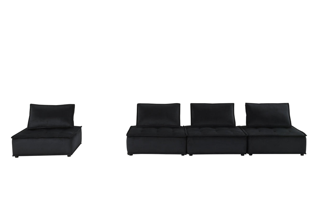 Anna Black Velvet 4 - Seater Modular Sofa | Home Elegance USA