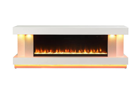 Contemporary Style TV Stand Electric Fire Place w/ Heater Included Fahrenheit & Celsius Display White Finish Primary Living Room - sold by Home Elegance USA