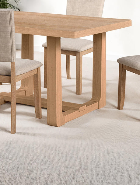 Transitional Style 5pc Dining Set Natural Finish Dining Table Trestle Base Table 4x Side Chairs Dining Room - sold by Home Elegance USA