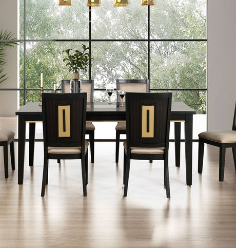 7pc Dining Set Contemporary Espresso Dining Table Glass Insert Top 6x Chairs Wooden Kitchen Dining Room Furniture - sold by Home Elegance USA