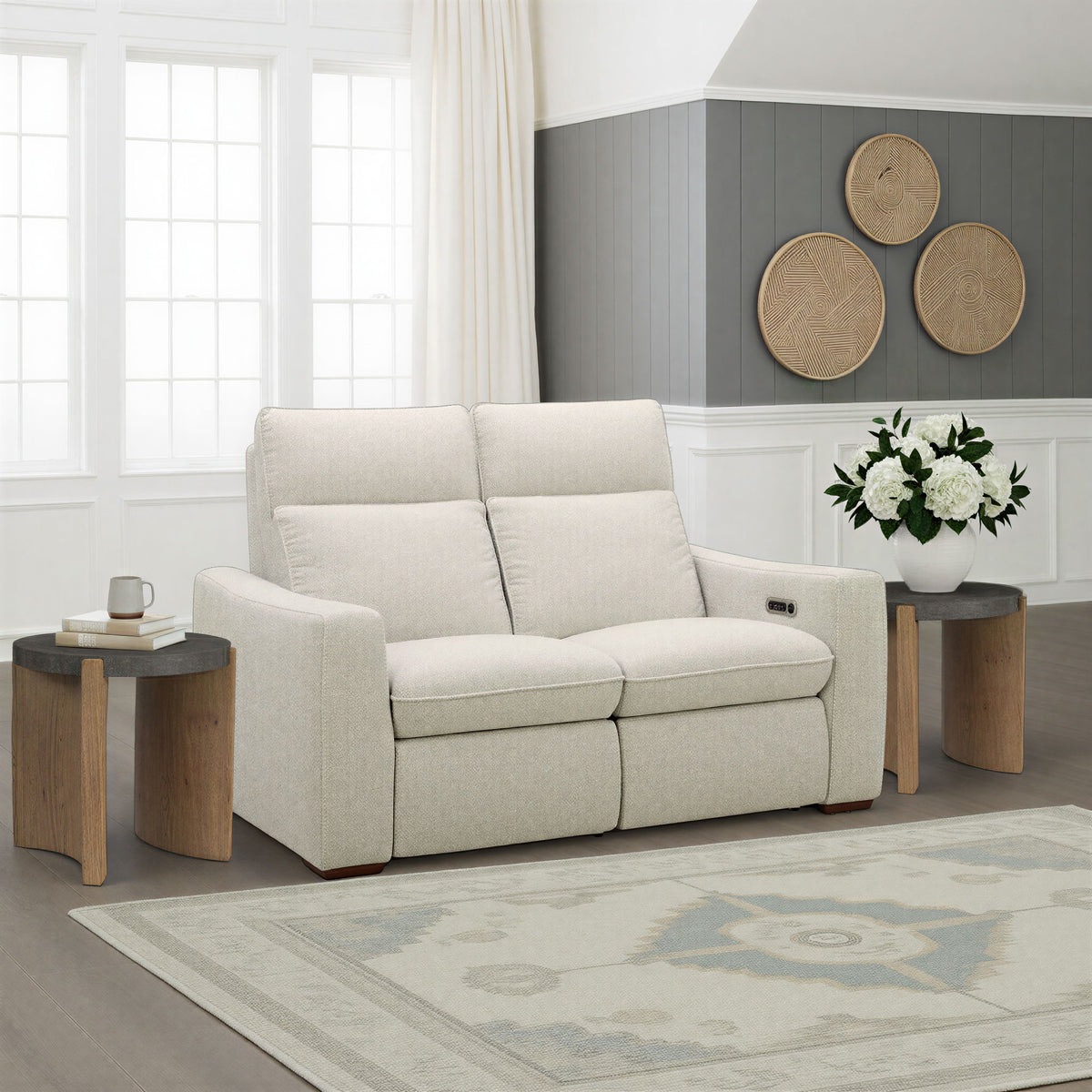 Ava Power Reclining Loveseat With Power Headrest & Lumbar - Light Gray | Flexsteel
