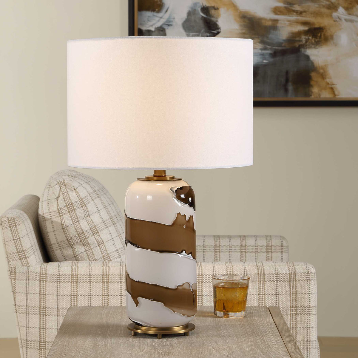 Ararat Swirl Table Lamp - Dark Brown / White by Uttermost - View 2