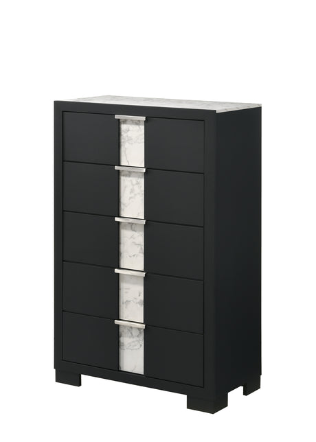1pc Contemporary Black Finish Chest Five Drawers Metal knobs Black White Bedroom Wooden Furniture