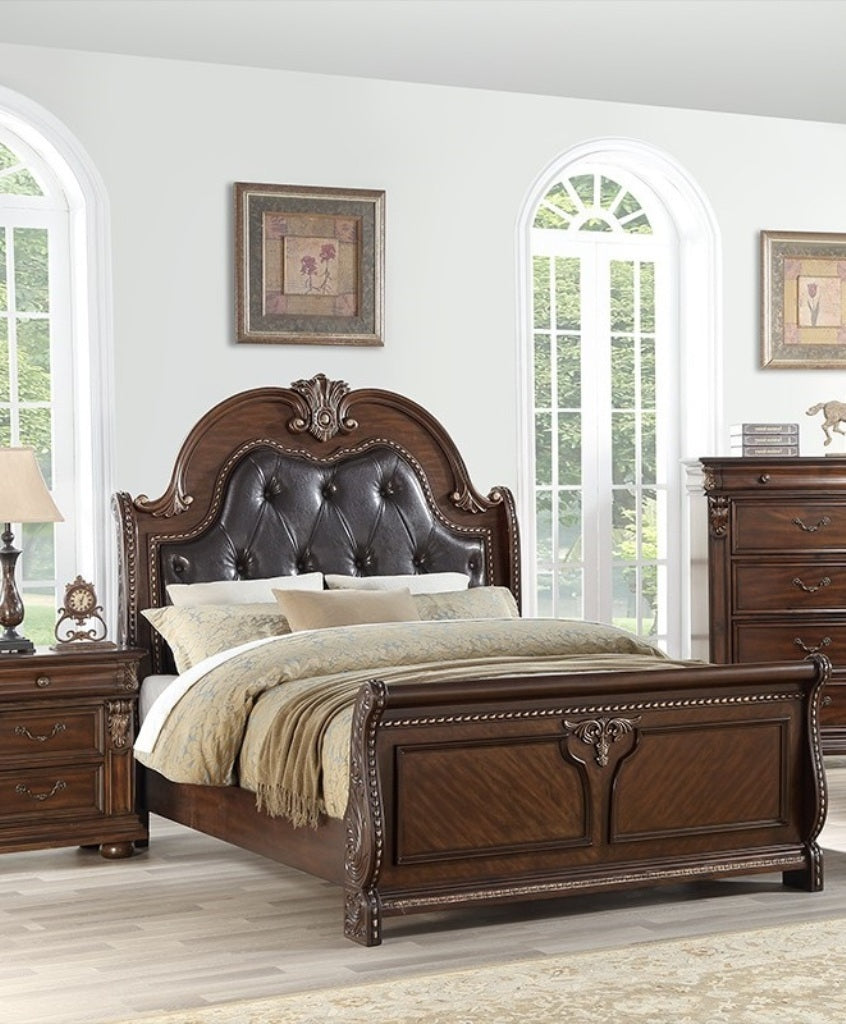 Traditional Style 1pc Eastern King Size Bed Carved Padded Button Tufted Headboard Brown Finish Bedroom Furniture