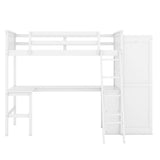Twin size Loft Bed with Desk, Shelves and Wardrobe-White - Home Elegance USA