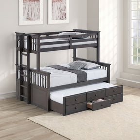 Transitional Twin Over Full Bunk Bed With Ladder And Underbed Drawers, Grey Mix