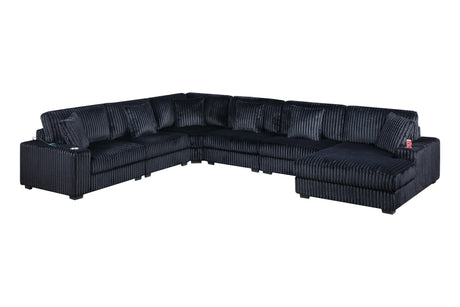 Contemporary Style 6-PC Modular Sectional Sofa Set Black Finish Corduroy Upholstered Living Room Plush Sofa Chaise Couch - sold by Home Elegance USA