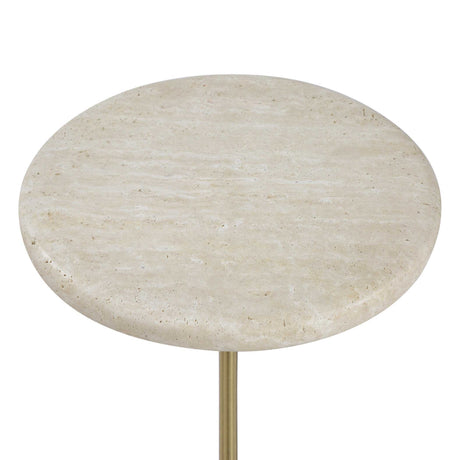 Adames Travertine Drink Table Brass / White - Gold / White by Uttermost - View 3