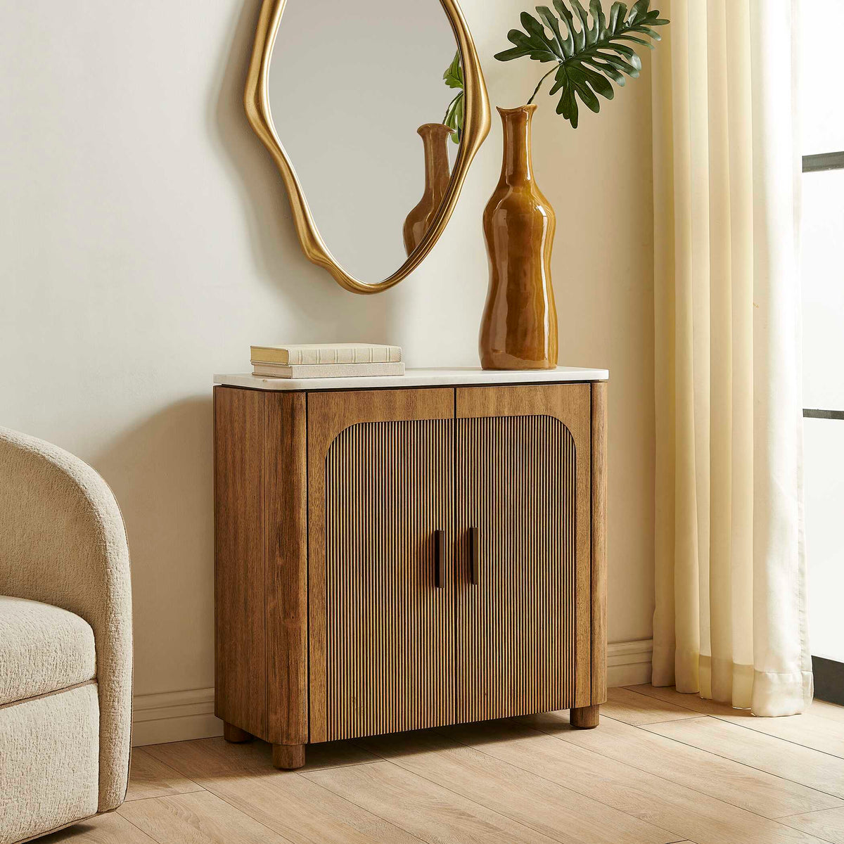 Mebarak Reeded 2 Door Cabinet Bronze,White,Woodtone - Light Brown / White by Uttermost - View 4