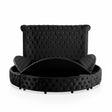 Glam Black Velvet-Like Acrylic Button-Tufted Wingback Queen Size Round Bed with Storage and USB Ports