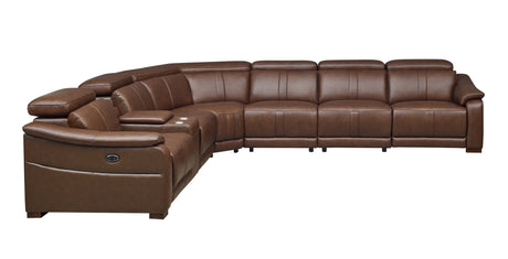 Leather Match Modular Sectional with Recliner Seat and Adjustable Headrest and Storage Console with Cup Holders - sold by Home Elegance USA