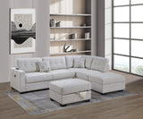 Living Room L-Shaped Sectional w Ottoman 3pc Set Sincere Bone Color Fabric Tufted Upholstered Sofa Couch Nailheads Pillows