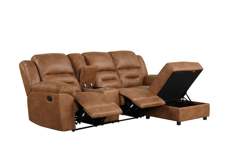 Contemporary Saddle Brown Leatherette 2pc Sectional Sofa Set Console Cup Holder Chaise Storage Recliners Adjustable Back Rest Living Room - sold by Home Elegance USA
