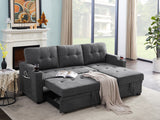 Mabel Dark Gray Woven Fabric Sleeper Sectional with cupholder, USB charging port and pocket - Home Elegance USA