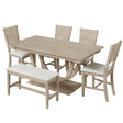 TOPMAX Modern Style Natural Wood 6-Piece Dining Table Set with Bench and Chairs, Upholstered Seats, Rubberwood Frame - sold by Home Elegance USA