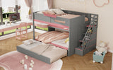 Full Over Full Bunk Bed with Twin Size Trundle and Staircase, Shelves, LED,Gray - sold by Home Elegance USA