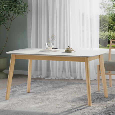 5-Piece Dining Set, 1 Table + 4 Chairs, Rubberwood Frame, Ergonomic Chairs & Faux Wood Table, Beige+Natural+White Oak - sold by Home Elegance USA