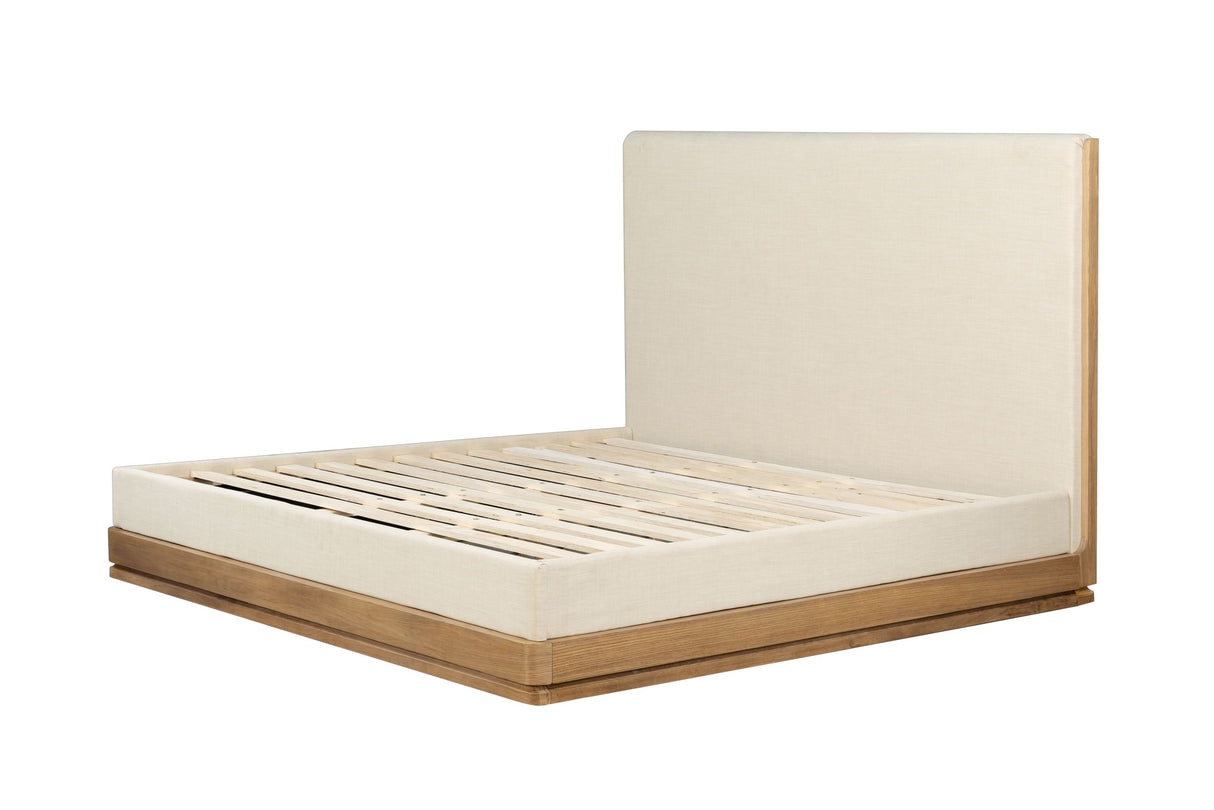 Zoey Beige Fabric & Oak EK Bed