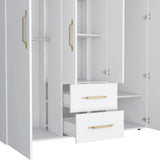 Wardrobe, Deluxe Armoire with Multiple Storage Options and Metal Accents, White - sold by Home Elegance USA