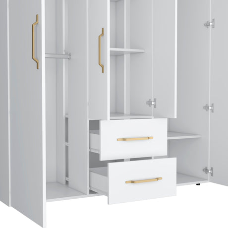 Wardrobe, Deluxe Armoire with Multiple Storage Options and Metal Accents, White - sold by Home Elegance USA