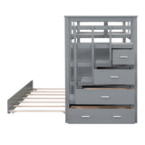 Twin Over Twin Bunk Bed with Trundle and Staircase,Gray(OLD SKU:LT000068AAE) - Home Elegance USA