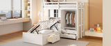 Twin Bunk Bed with Drawers, Wardrobe, Storage Shelves and Hydraulic Bed,White - sold by Home Elegance USA