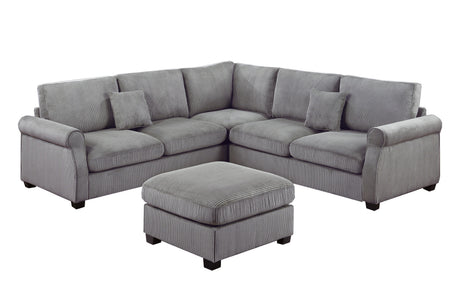 4pc Sectional Set Matching Pillow Cocktail Ottoman Corner Wedge Right And Left Arm Loveseat Corduroy Upholstered Fog Finish Primary Living Room - sold by Home Elegance USA