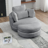 39"W Oversized Swivel Chair with moon storage ottoman for Living Room, Modern Accent Round Loveseat Circle Swivel Barrel Chairs for Bedroom Cuddle Sofa Chair Lounger Armchair, 4 Pillows, Teddy Fabric - W83489913 - image - 2