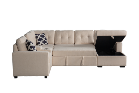 Multifunctional Modular L - Shaped Sectional Sofa with Built - in Cup Holders, Hidden Storage Compartments and Convertible Seating Design - sold by Home Elegance USA