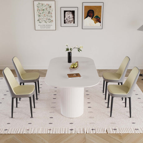 63 'medieval modern cream style MDF dining table and PU dining chair set 4. Assemble Desktop and black metal leg dining chair set, suitable for home&kitchen - sold by Home Elegance USA