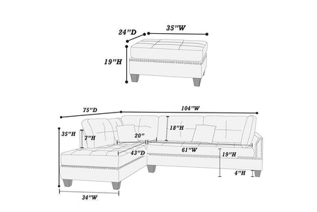 3-pcs Sectional Sofa Blue Grey Polyfiber Cushion Sofa Chaise Ottoman Reversible Couch Pillows - sold by Home Elegance USA