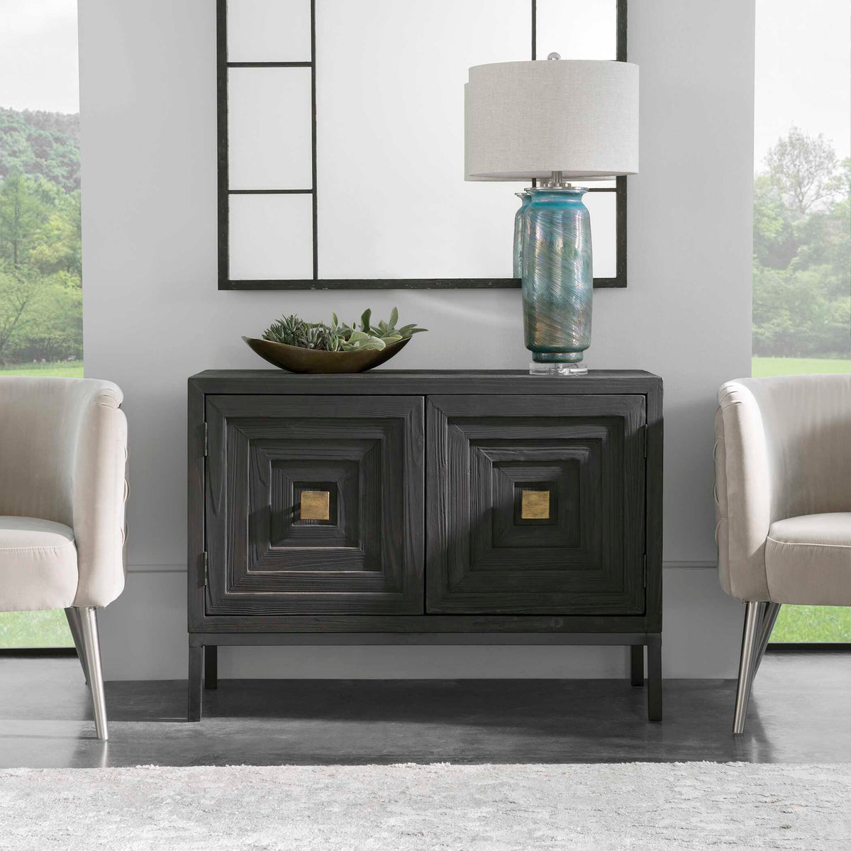 Aiken 2 Door Cabinet Dark Walnut - Black / Light Brown by Uttermost - View 3