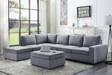 Cassia 120' Light Gray Linen 7 Seat Reversible Modular Sectional Sofa with Ottoman