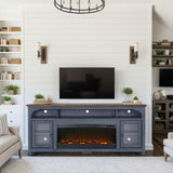 Soporte de TV con chimenea de 86 pulgadas para televisores de hasta 95 pulgadas, acabado azul pana